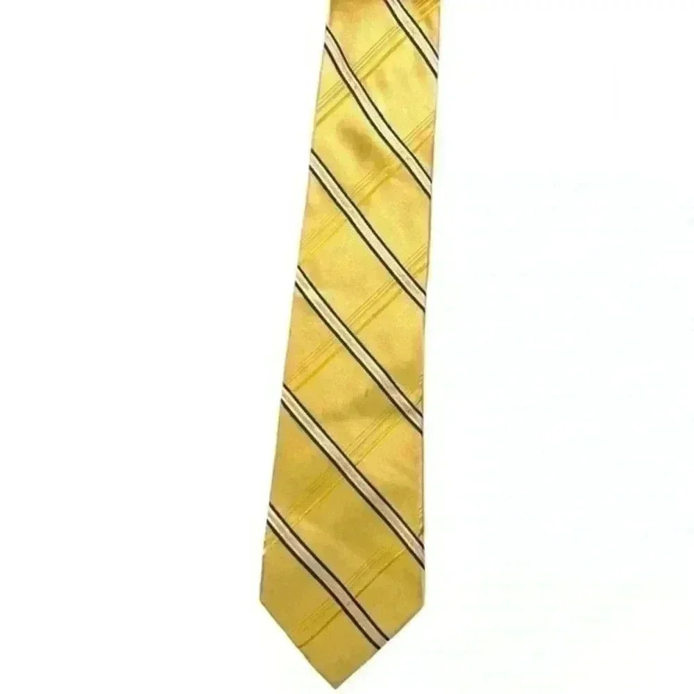 Jones New York 100% Silk Goldish Yellow & Blue Pin Striped Tie - Picture 2 of 2
